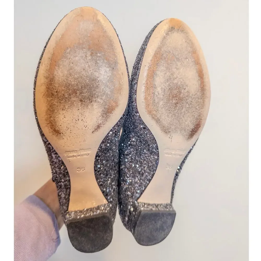 Miu Miu Glitter Mary Jane Low Heel Pumps EU 36 Silver Gray Made in Italy